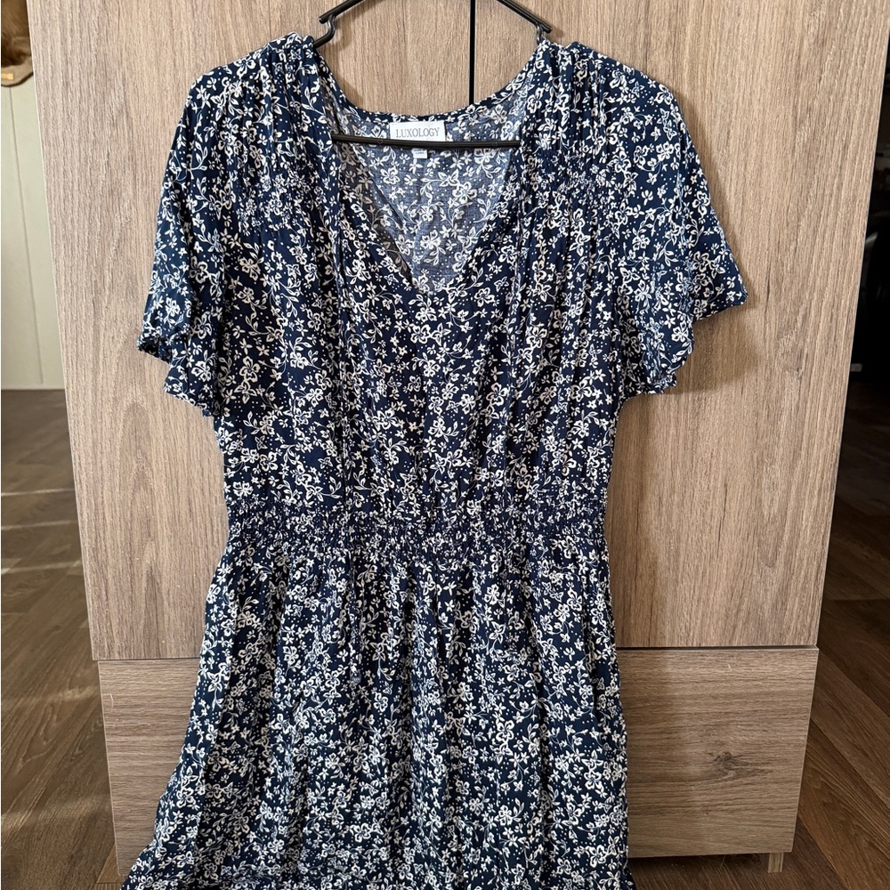 Luxology Navy Floral Midi Dress